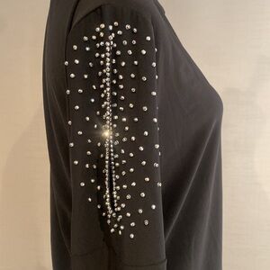 Chic Black Women's Blouse with Embellished Sleeves new no tag